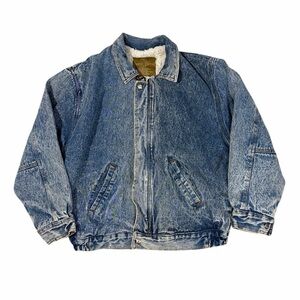 VTG Rustic Denim Sherpa Lined Jean Jacket Men’s Large Stone Washed 90s Trucker